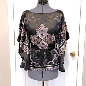 Dots black/pink paisley satin tunic S 385
